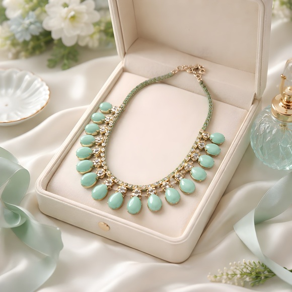 Mint Green Rhinestone Necklace - Picture 2 of 7